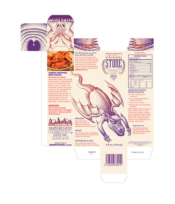 Brimstone Ghost Pepper Hot Sauce package layed out flat