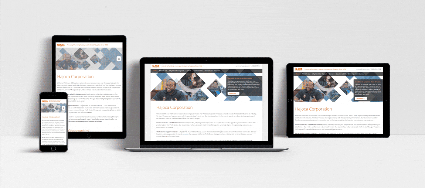responsive careers website shown on all screen sizes (phone, computer, and tablet)