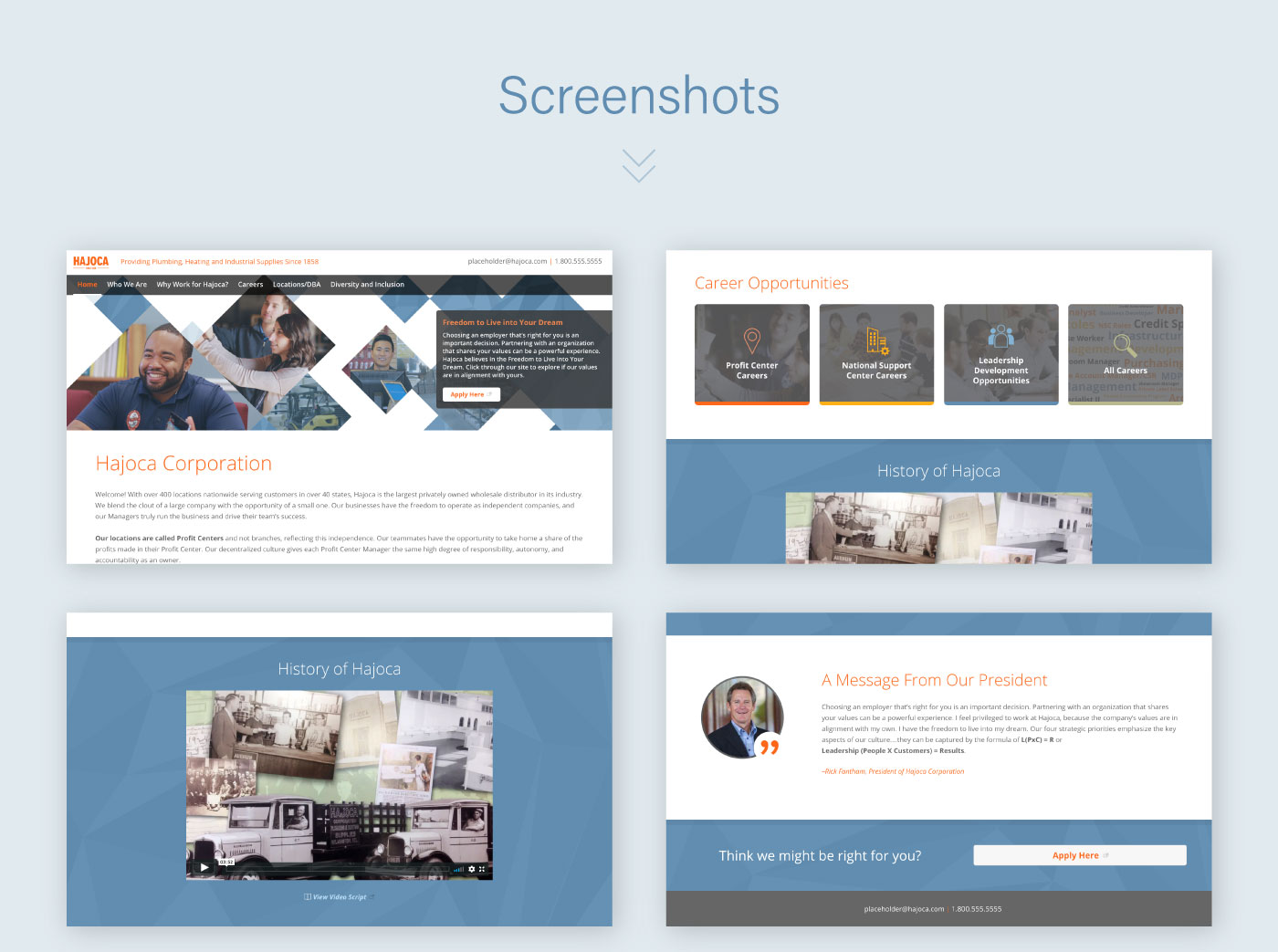 responsive careers website screenshots