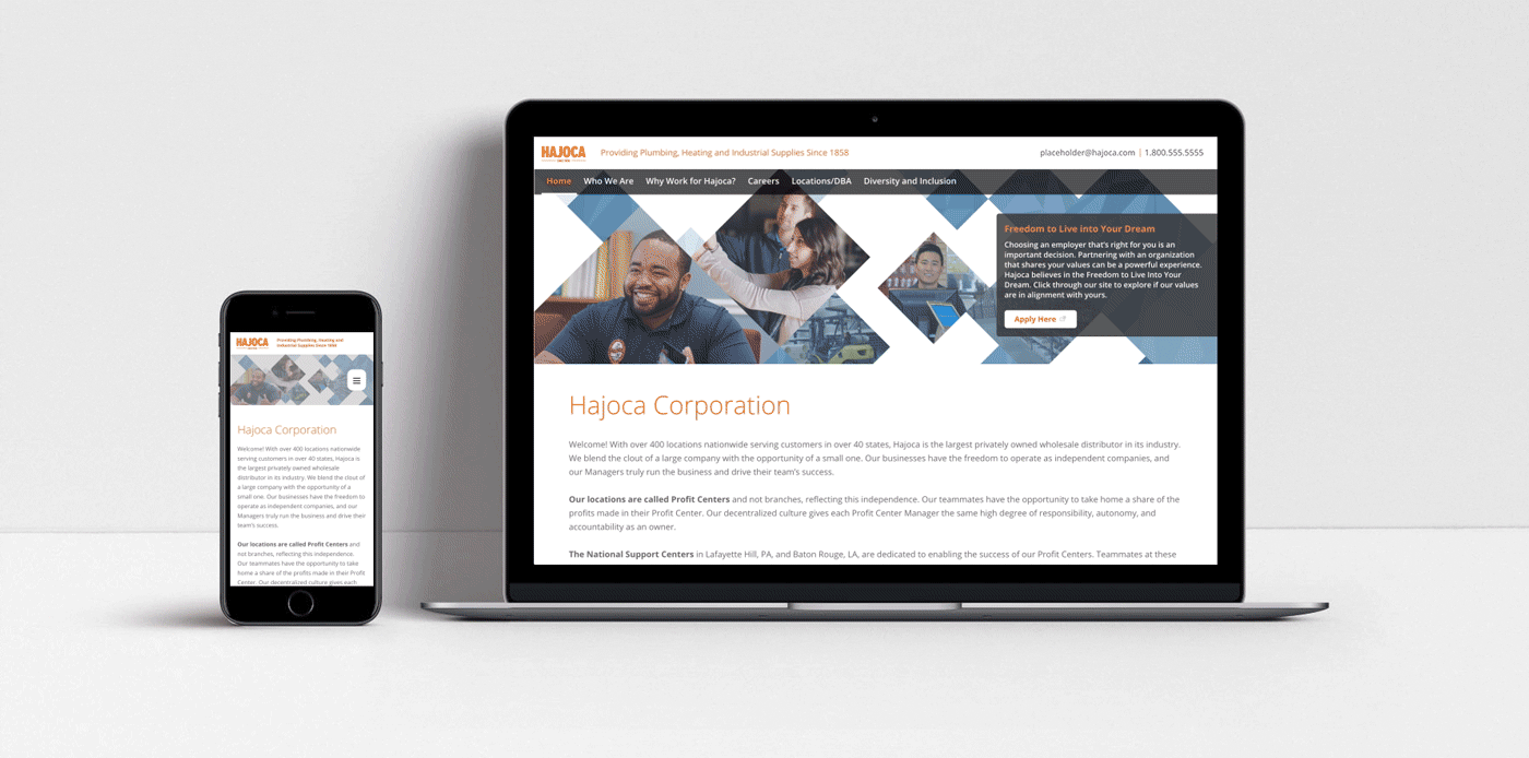 responsive careers website shown on an iphone and laptop