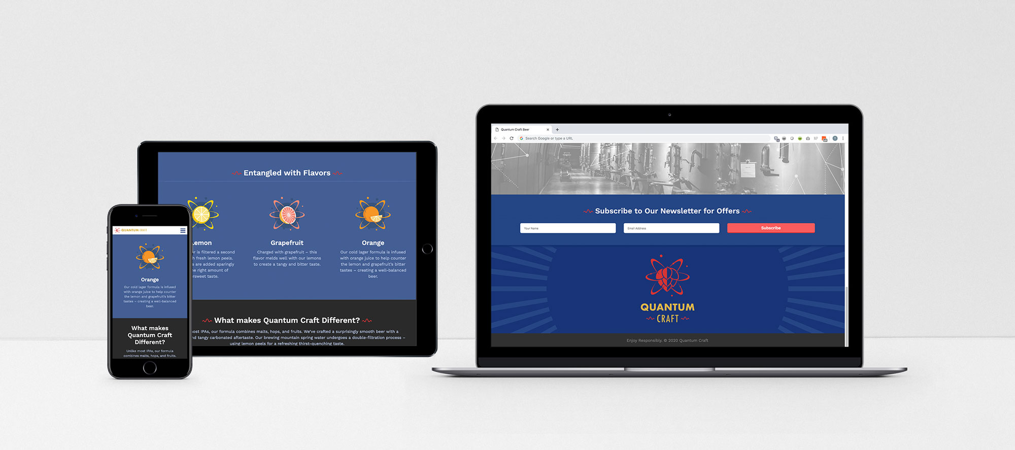 Quantum Craft website displayed on a phone and desktop computer
