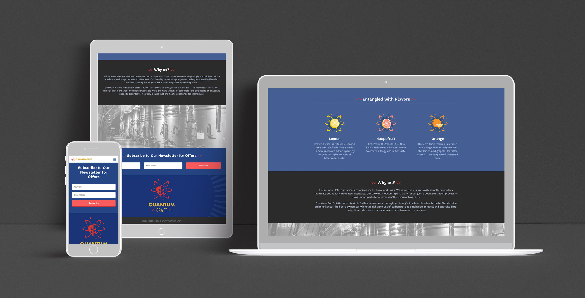 Quantum Craft website displayed on a phone and desktop computer